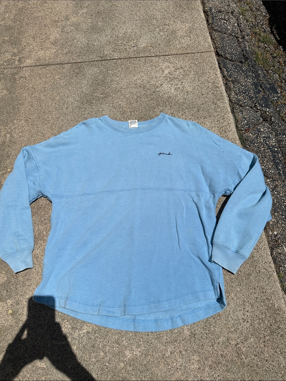 PINK Victoria's Secret Light Blue Crewneck with Black Script size small